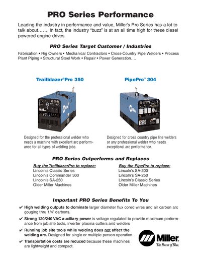 Miller TrailblazerPro 350 & PipePro 304 Datasheet - cover page