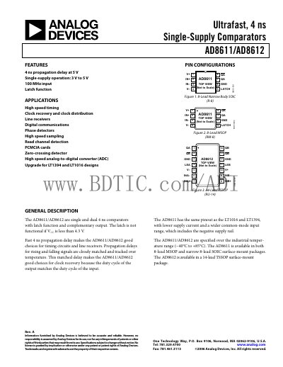 Analog Devices AD8611/AD8612 Datasheet - cover page