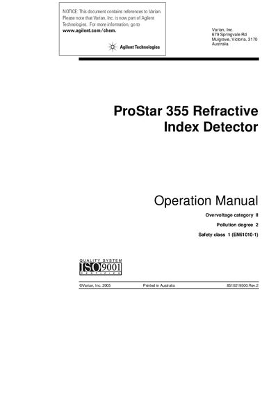 ProStar 355 Refractive Index Detector Operation Manual - cover page