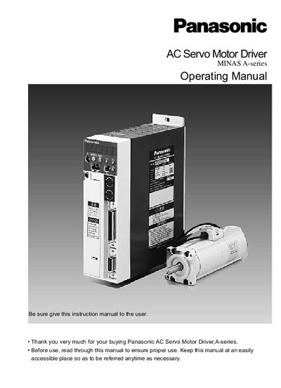 Panasonic MINAS A-series Servo Driver Operating Manual - cover page