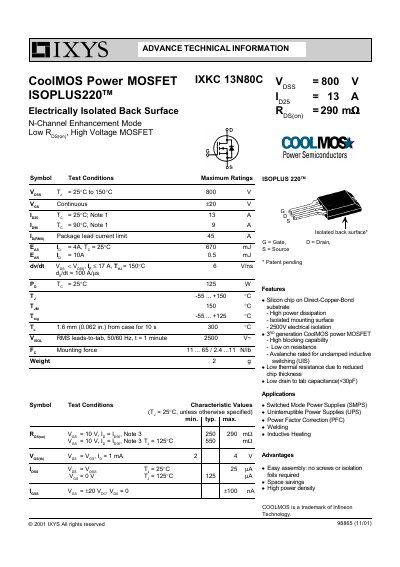 IXYS ISOPLUS 220TM Power MOSFET Datasheet - cover page