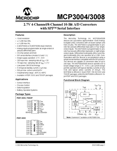 Microchip MCP3004/3008 Datasheet - cover page