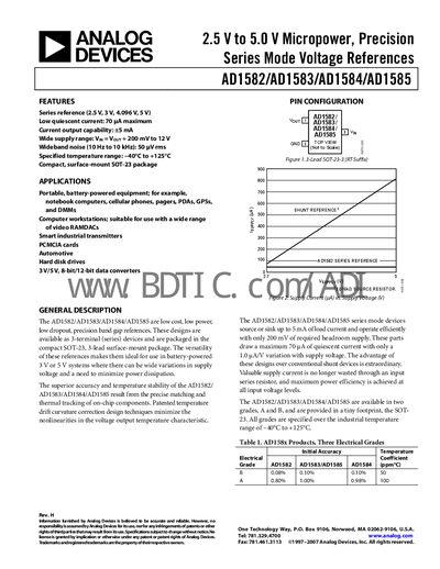 Analog Devices AD1582‑AD1585 Series Voltage Reference Handbook - cover page