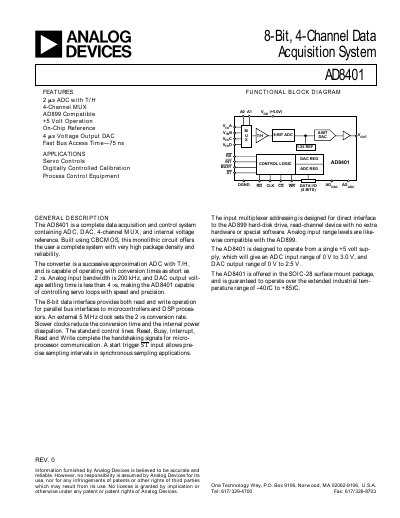 ANALOG DEVICES 8-Bit 4-Channel Data Acquisition System AD8401 handbook - cover page
