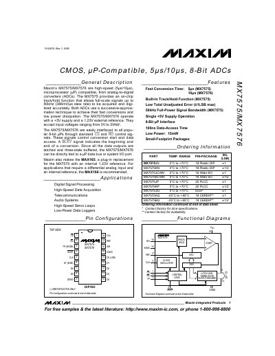 Maxim MX7575/MX7576 8‑Bit ADC Datasheet - cover page