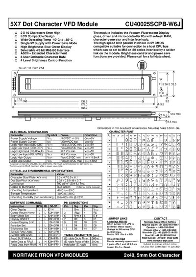 Noritake CU40025SCPB-W6J VFD Module Handbook - cover page