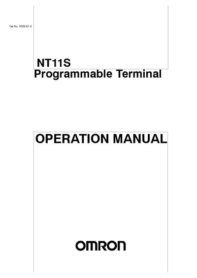 Omron NT11S Programmable Terminal Operation Manual - cover page