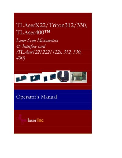 LaserLinc TLAserX22/Triton312/330/TLAser400 Operator’s Manual - cover page