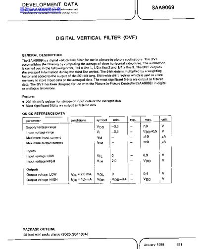 SAA9069 Digital Vertical Filter Datasheet - cover page