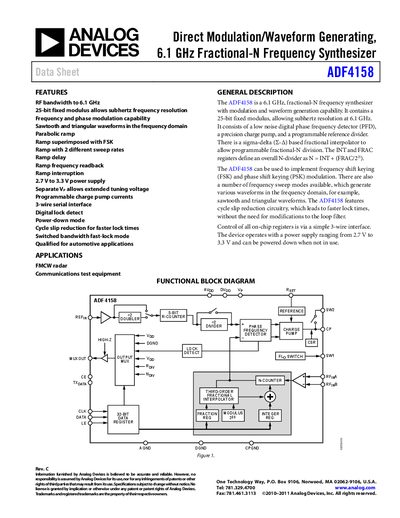 Analog Devices ADF4158 Fractional‑N Frequency Synthesizer Datasheet - cover page