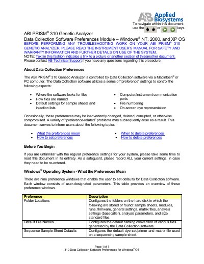 Applied Biosystems PRISM 310 Data Collection Software Preferences Guide for Windows
