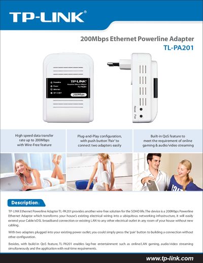TP-Link TL-PA201 Powerline Ethernet Adapter Quick Installation Guide