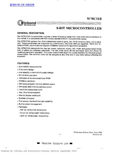 Winbond W78C31B Handbook - cover page