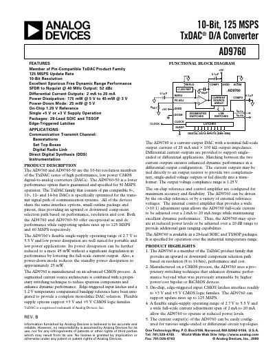 Analog Devices AD9760 Digital-to-Analog Converter Datasheet - cover page