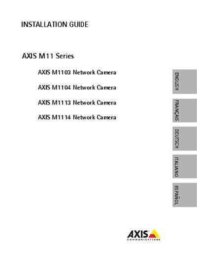 AXIS M11 Series AXIS M1103 Network Camera AXIS M1104 Network Camera AXIS M1113 Network Camera AXIS M1114 Network Camera Installation Guide - cover page