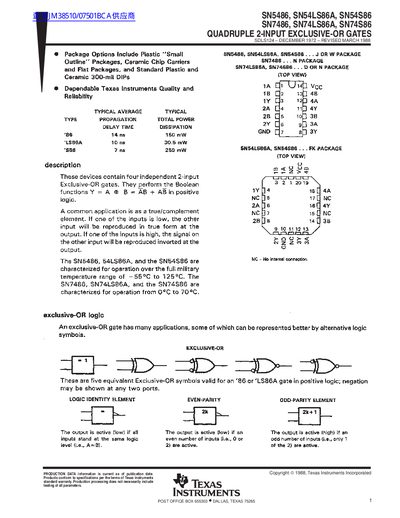 TEXAS INSTRUMNETS SN5486/SN54LS86A/SN54S86/SN7486/SN74LS68A/SN74S86 handbook