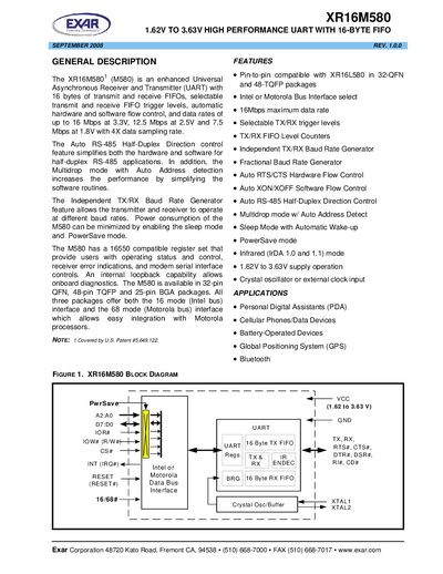 Exar XR16M580 Datasheet - cover page