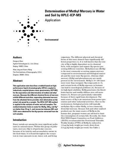 Agilent 7500a ICP-MS Application Note for Methyl Mercury Determination - cover page