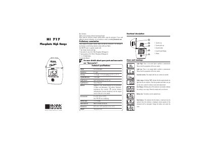 Hanna Instruments HI 717 Phosphate High Range Instruction Manual - cover page