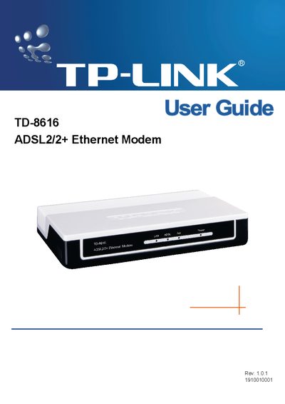 TP-LINK TD-8616 ADSL2/2+ Ethernet Modem User Guide - cover page