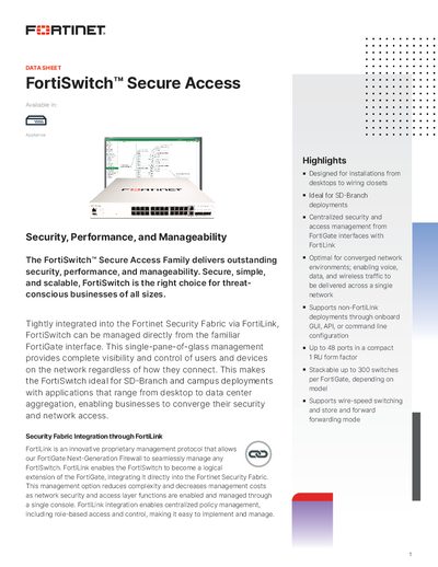 Fortinet FortiSwitch Secure Access Family Datasheet - cover page