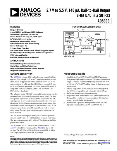 Analog Devices AD5300 Datasheet Rev D - cover page