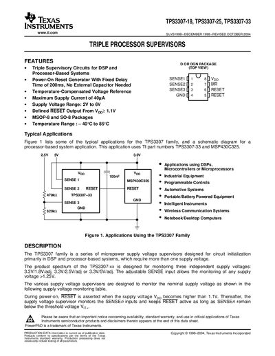 Texas Instruments TPS3307-18/25/33 Datasheet