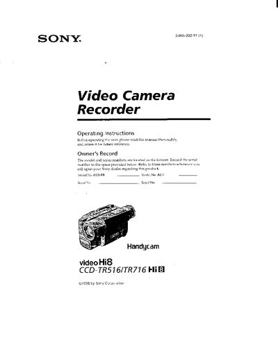 Sony CCD-TR516/CCD-TR716 Handycam User Manual - cover page
