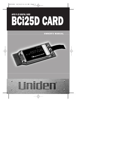 Uniden BCi25D CARD User Manual - cover page