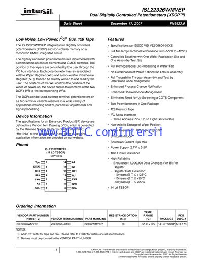 Intersil ISL22326WMVEP Dual Digitally Controlled Potentiometer Datasheet
