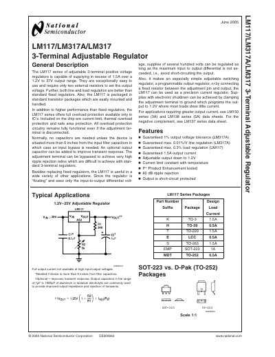 National Semiconductor LM117/LM317A/LM317 3-Terminal Adjustable Regulator Datasheet - cover page