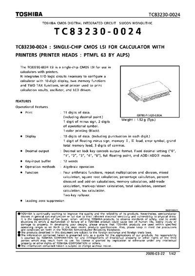 Toshiba TC83230-0024 Single-Chip CMOS LSI Datasheet - cover page