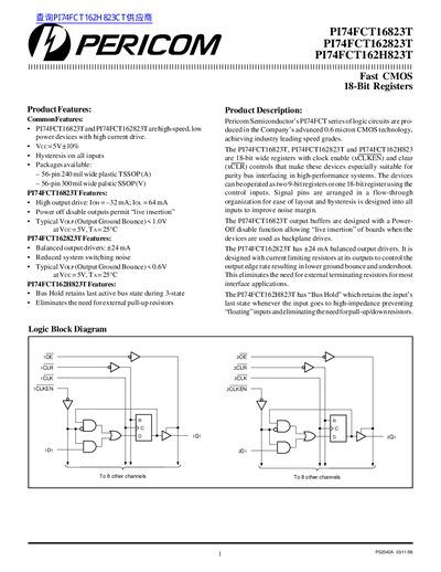 PERICOM 23T/162823/162H823T Data Sheet - cover page