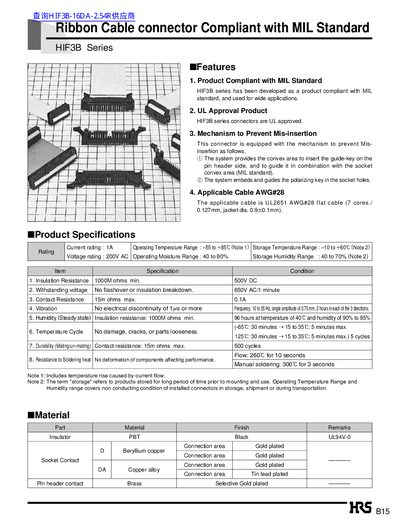 HRS HIF3B Series Ribbon Cable Connector Product Leaflet