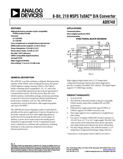 Analog Devices AD9748 Datasheet - cover page