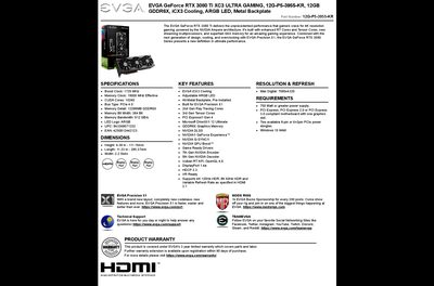 EVGA GeForce RTX 3080 Ti 12G-P5-3955-KR Product Leaflet