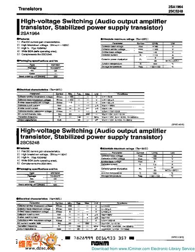 ROHM 2SA1964 Transistor Datasheet - cover page