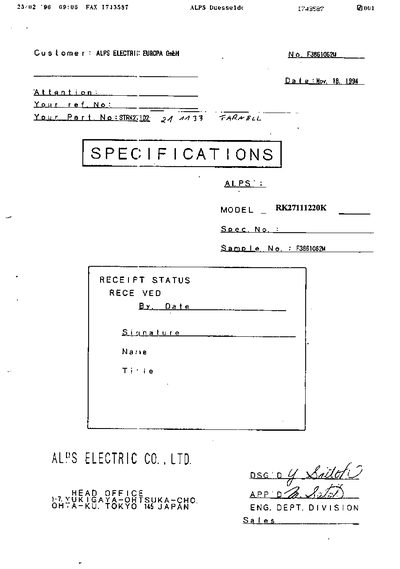 ALPS RK27111220K Datasheet - cover page