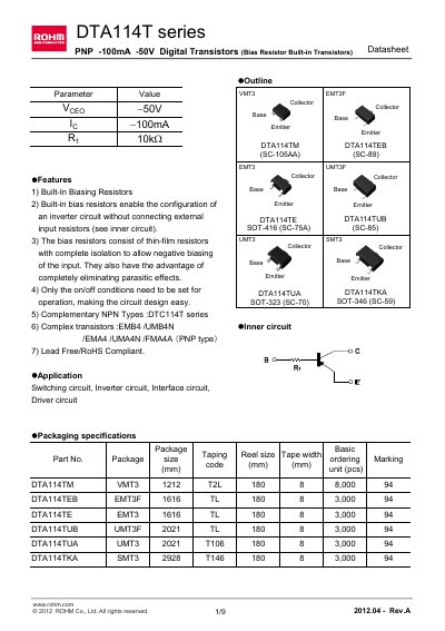 ROHM DTA114TUB Manual - cover page