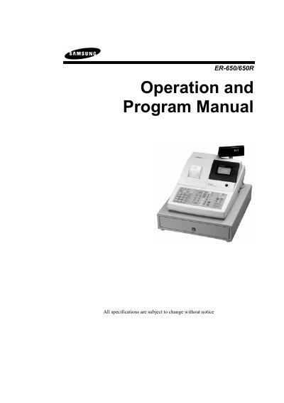 Samsung ER-650/650R Cash Register Operation and Program Manual