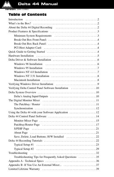 M-Audio Delta 44 Digital Recording Interface User Manual - cover page
