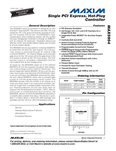 Maxim MAX5954 Single PCI Express Hot-Plug Controller Datasheet - cover page
