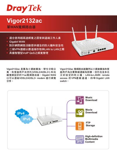 Draytek Vigor2132ac Wireless Broadband Router Product Specification - cover page