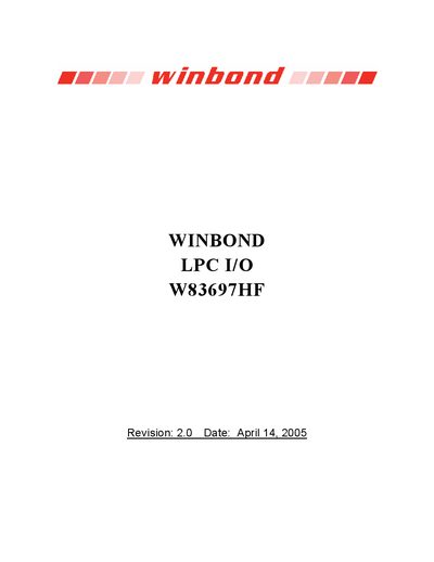 Winbond W83697HF LPC I/O Datasheet - cover page