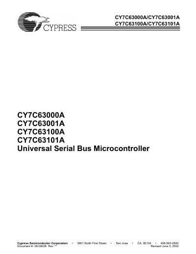 Cypress CY7C63000A/CY7C63001A/CY7C63100A/CY7C63101A USB Microcontroller Handbook - cover page