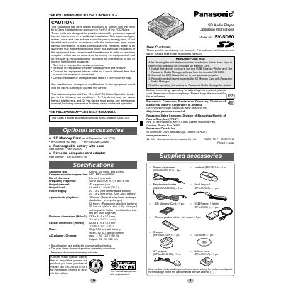 Panasonic SV-SD80 SD Audio Player Operating Instructions