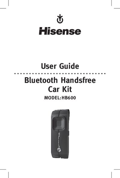 Hisense HB600 Bluetooth Handsfree Car Kit User Guide - cover page