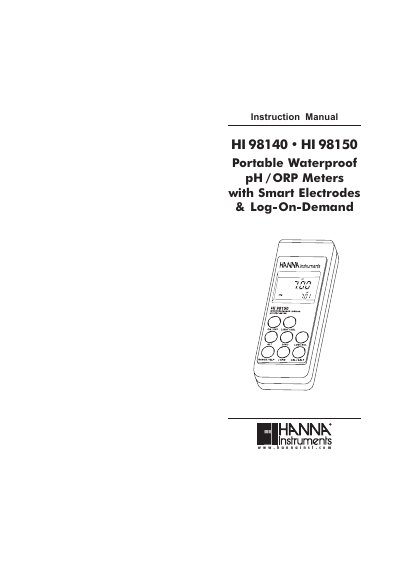 Hanna Instruments HI 98140/HI 98150 Portable Waterproof pH/ORP Meters Instruction Manual - cover page