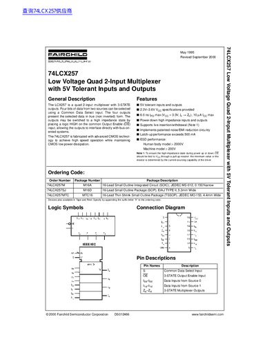 FAIRCHILD 74LCX257 Low Voltage Quad 2-Input Multiplexer handbook - cover page