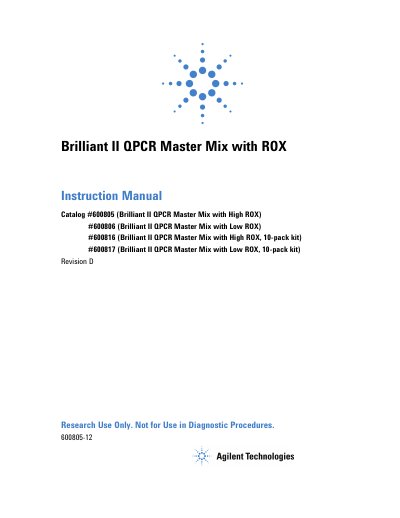 Agilent Brilliant II QPCR Master Mix with ROX Instruction Manual - cover page